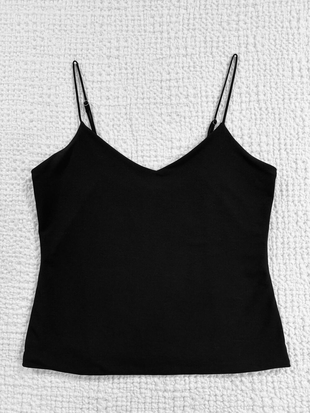 Veronica M Black Stretch Camisole Tank Top Spaghetti Strap V Neck Size S